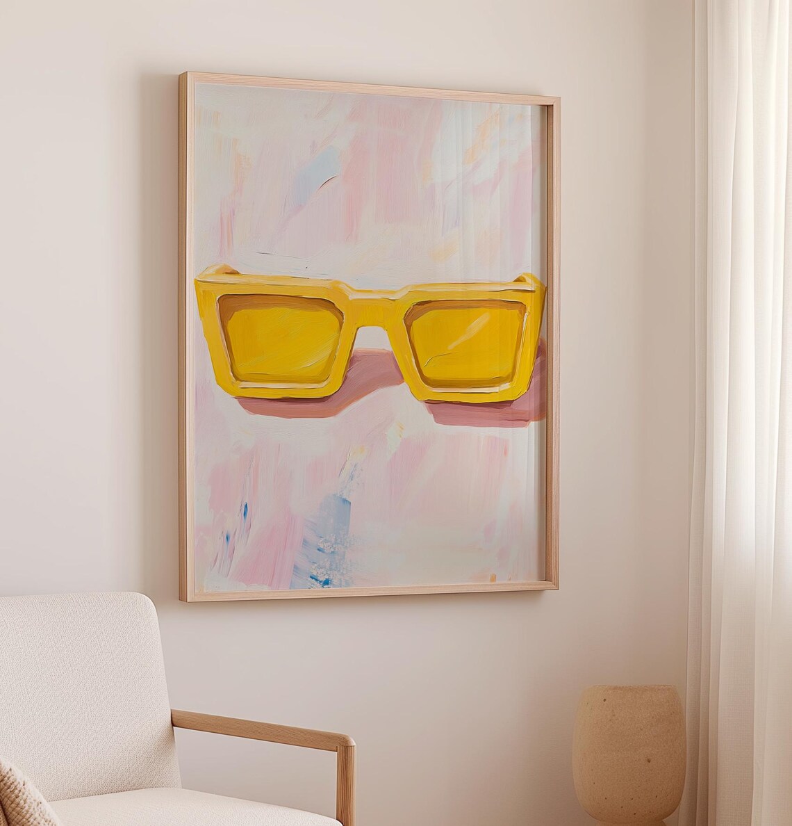 Yellow Retro Sunglasses Pop Art on Pink Pastel Background Funky Wall Poster - Image 2