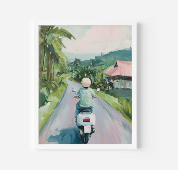 Bali Scooter Art Print Indonesia Wall Art Trendy Bali Art Print Indonesia Art Print Travel Gift Scooter Painting