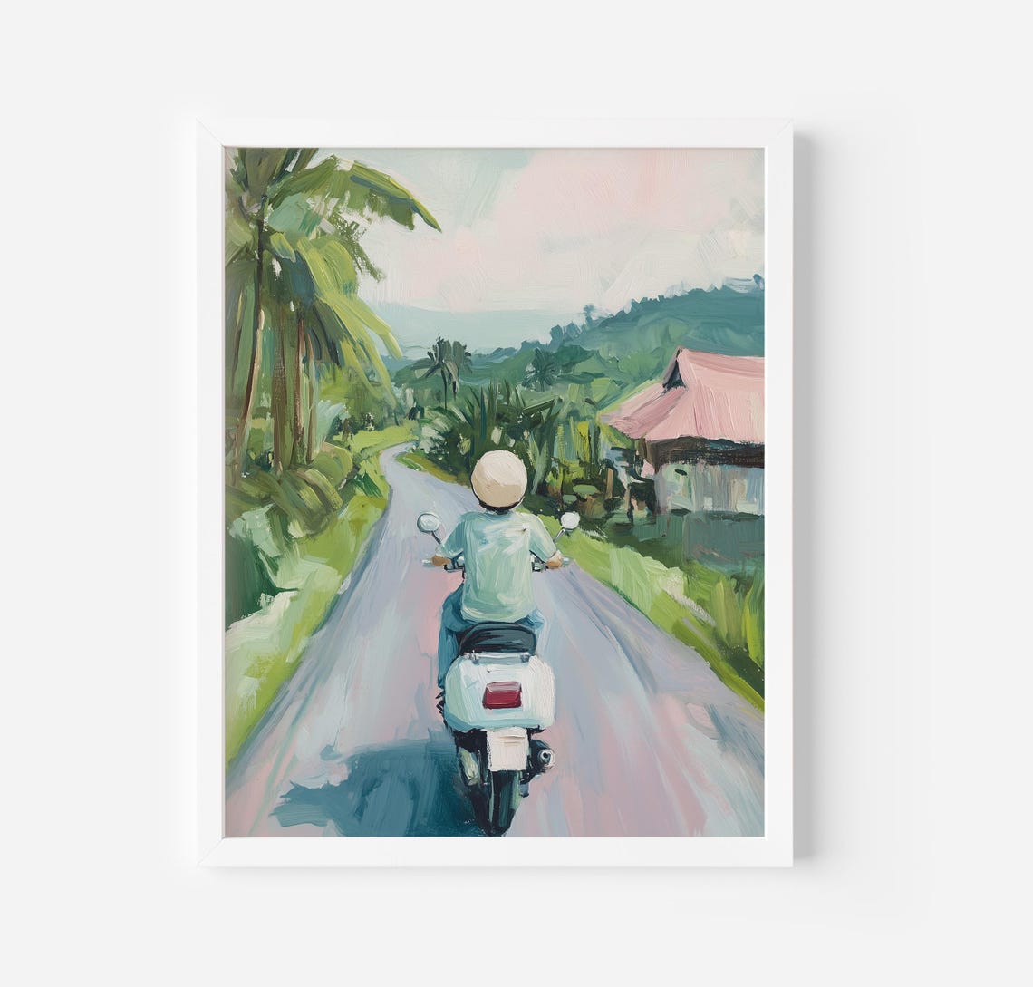 Scooter Ride Down Tropical Palm Road Bali Island Adventure Poster