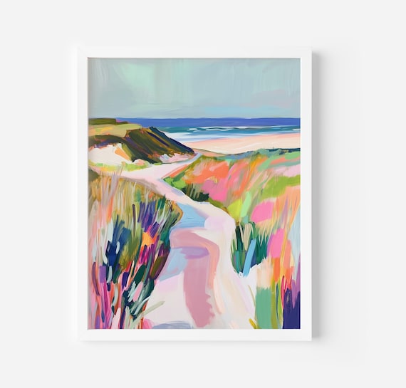 Colorful Sand Dune Path Leading To Beach Landscape Art Poster