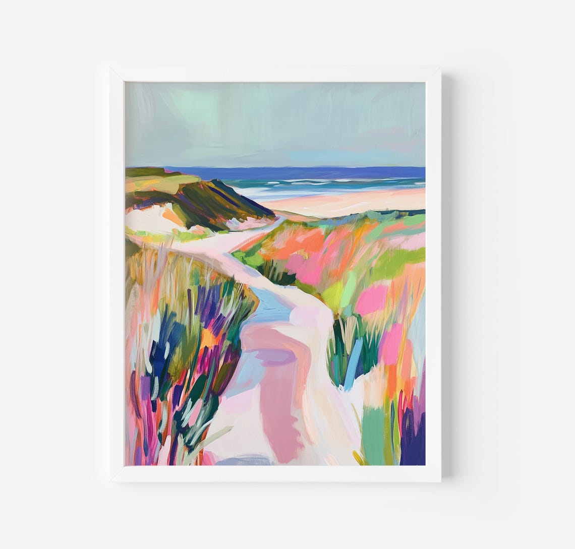 Colorful Sand Dune Path Leading To Beach Landscape Art Poster