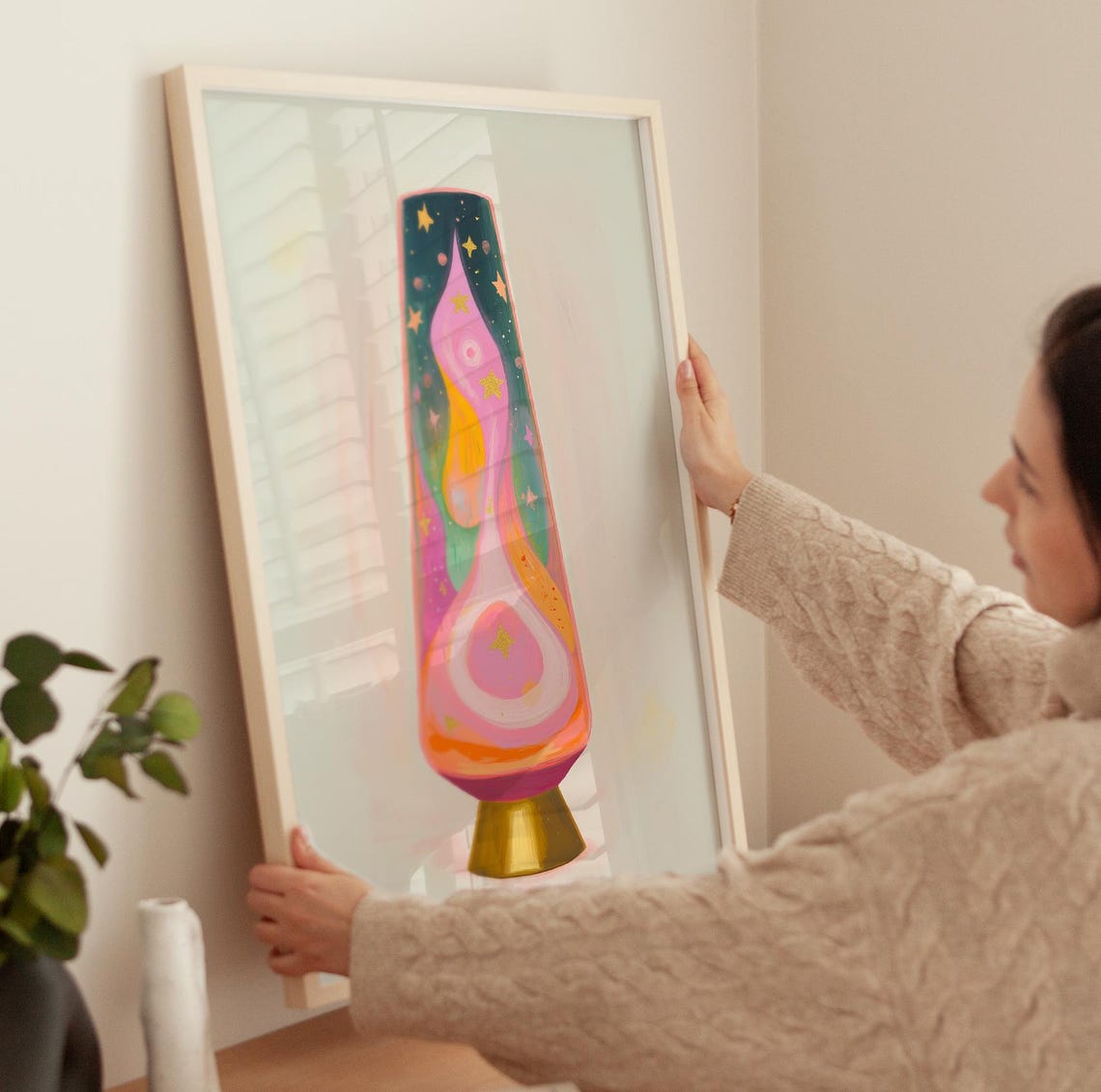 Retro Pink Lava Lamp with Stars Groovy Psychedelic Room Decor Poster - Image 3