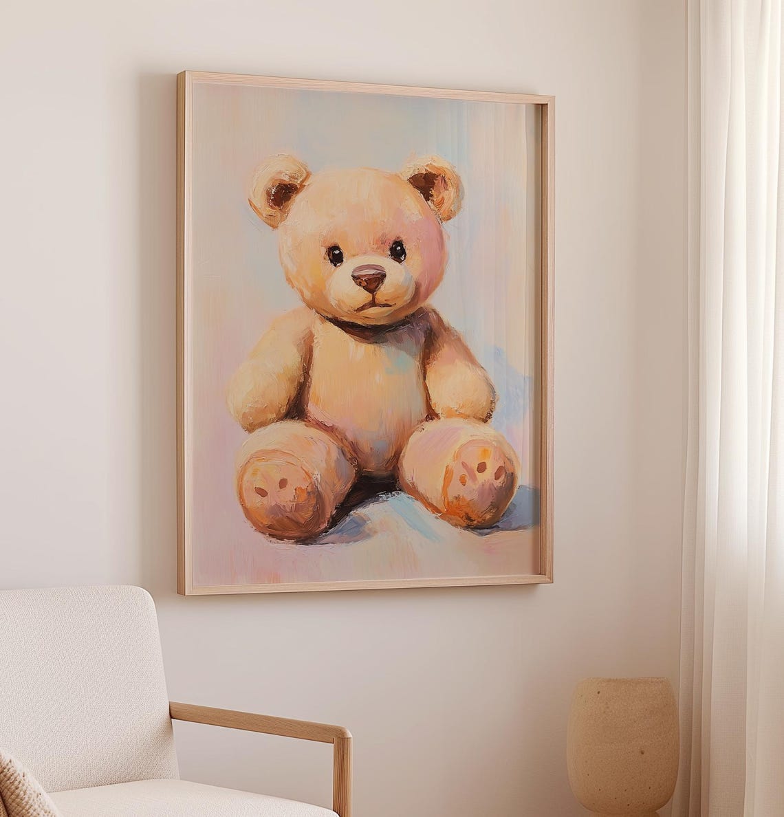 Cute Teddy Bear Oil Painting Soft Pastel Nursery Wall Decor Poster - Image 2