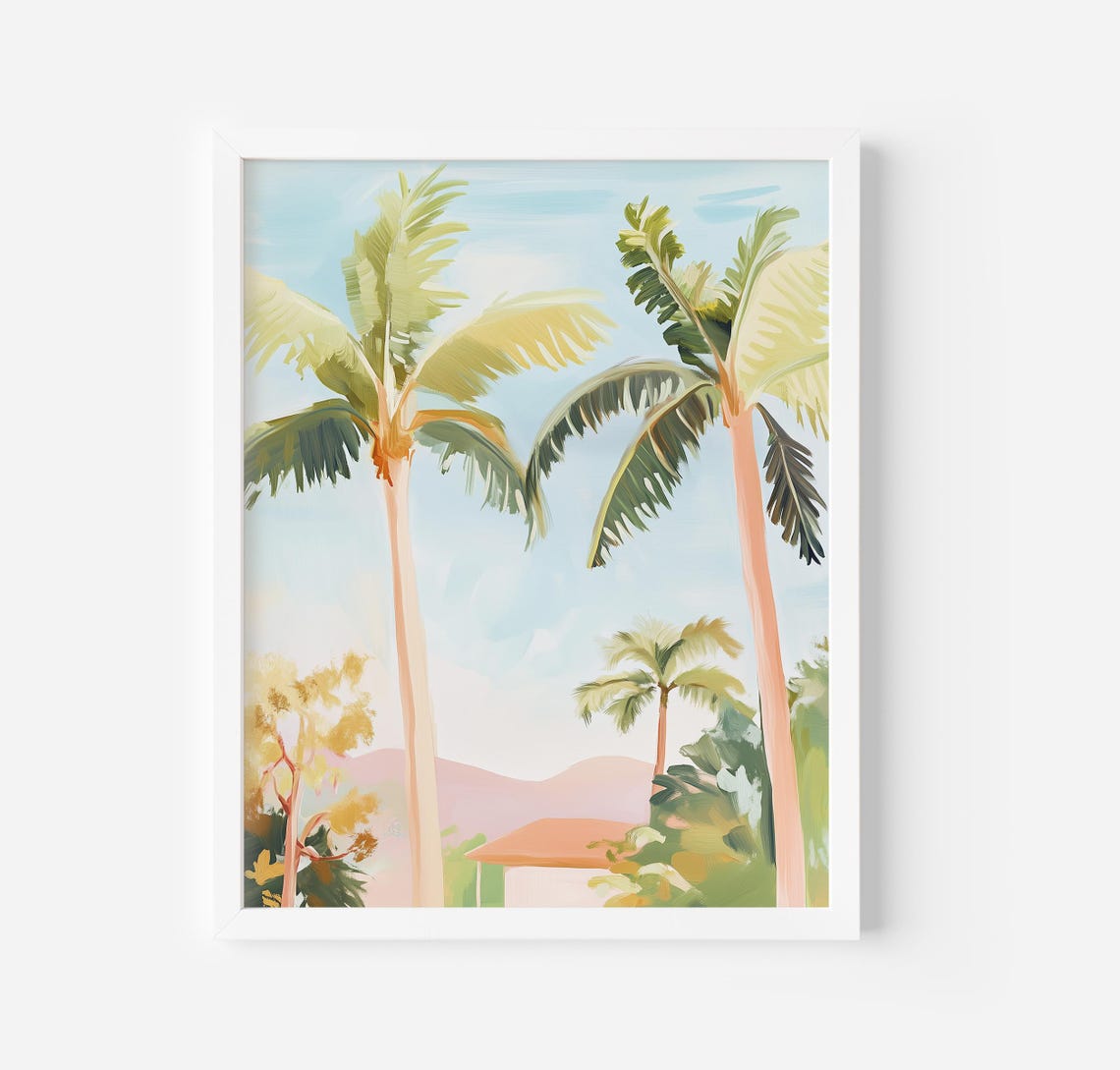 Tall Palm Trees Tropical Summer Coastal Landscape Painting Poster