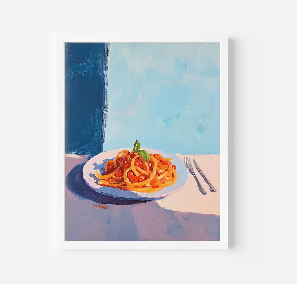 Plate Of Spaghetti With Tomato Sauce Pastel Kitchen Art Poster