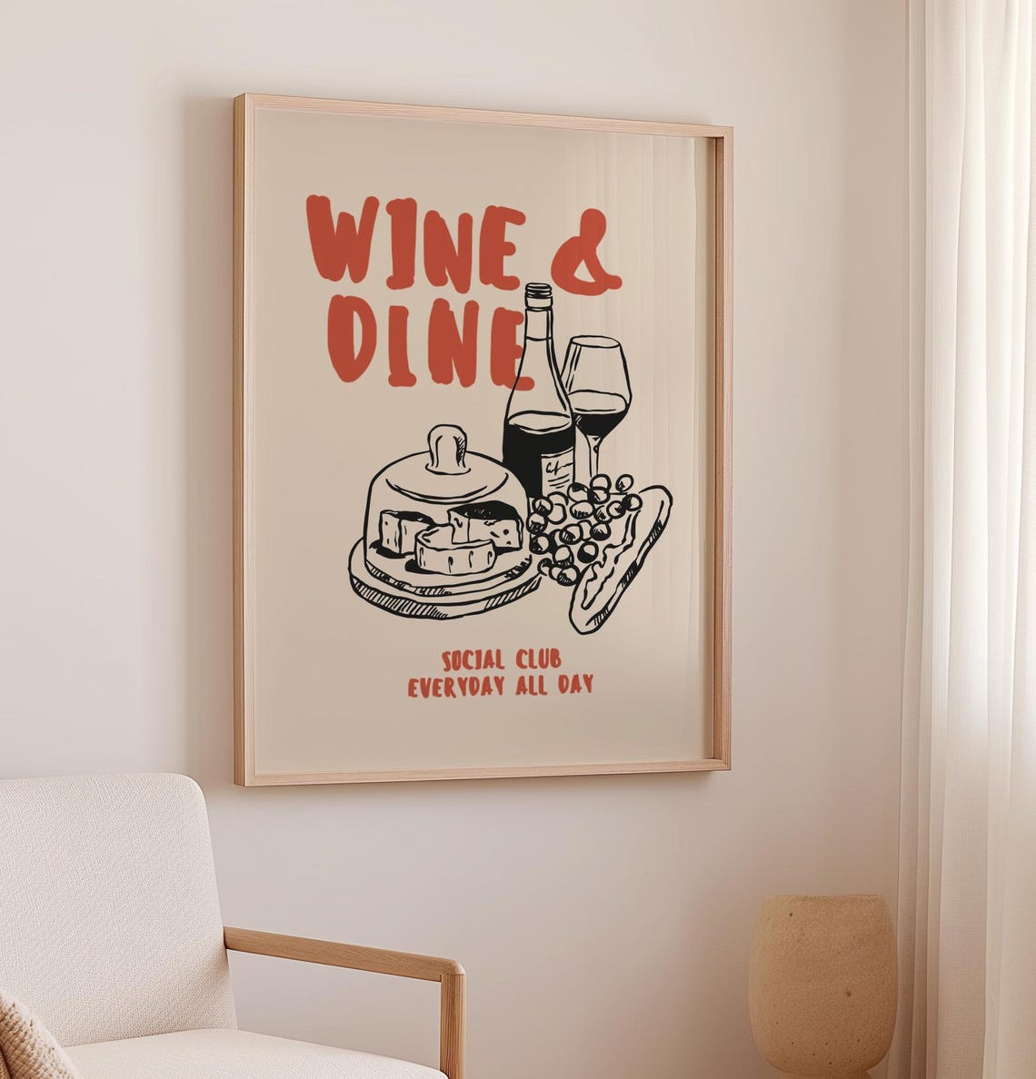 Wine and Dine Social Club Retro Food Quote Kitchen Bar Wall Poster - Image 3