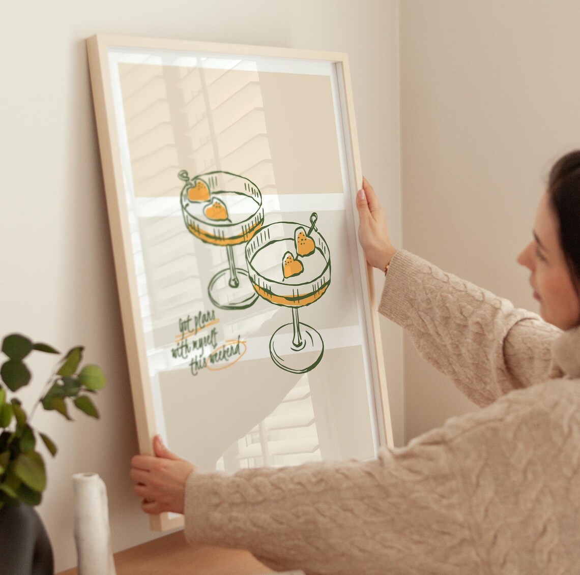 Got Plans With Myself This Weekend Print Cocktail Coupe Retro Bar Poster - Image 4