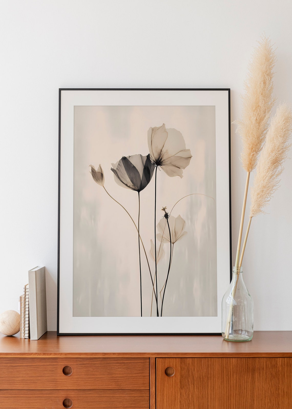 Translucent Poppy Flowers Black White Neutral Xray Floral Poster