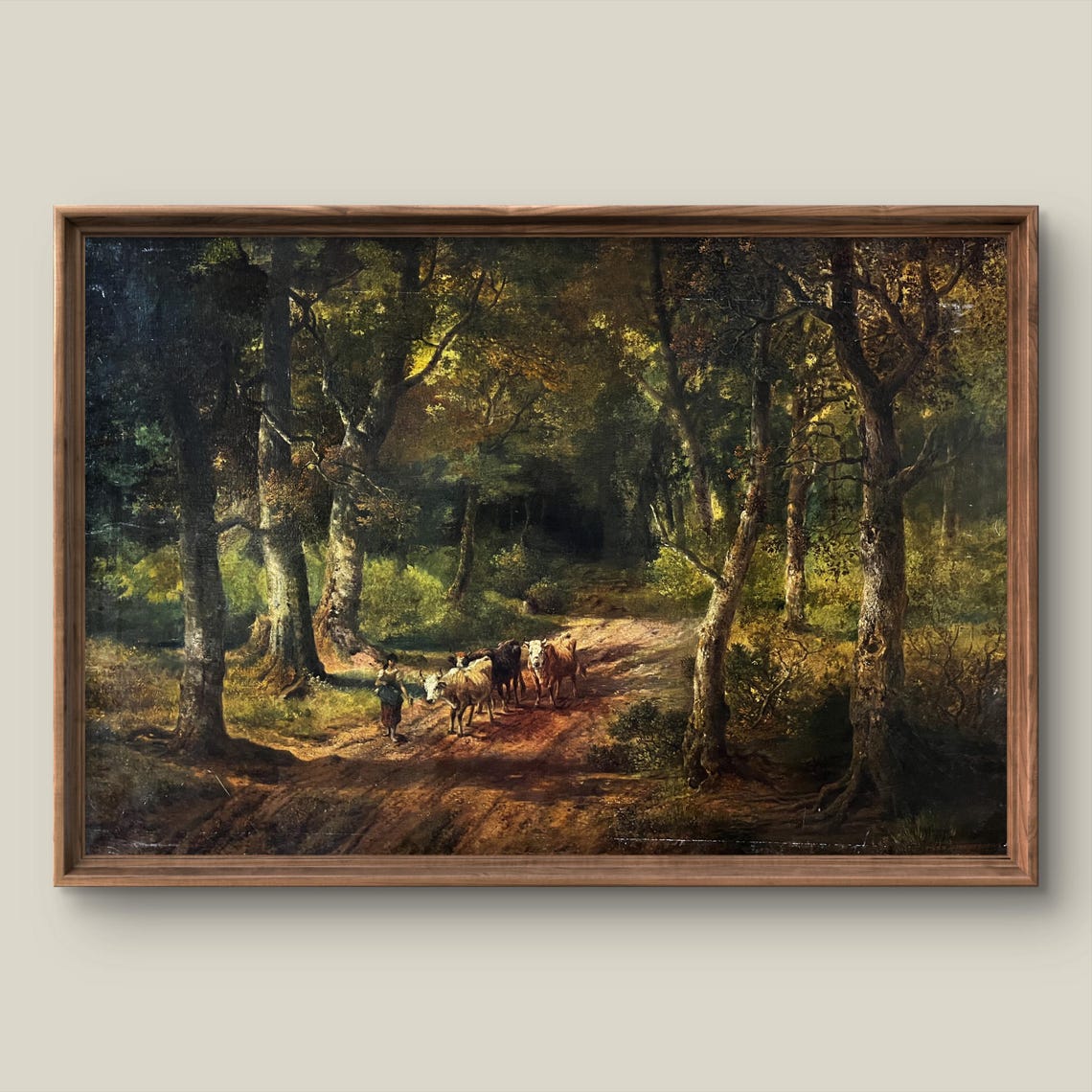 Vintage Cattle Forest Path Antique Landscape Painting Poster