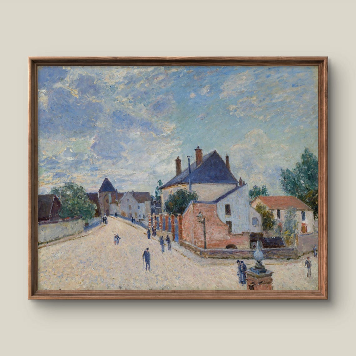 Sunlit Village Street Impressionist Painting Vintage Art Poster