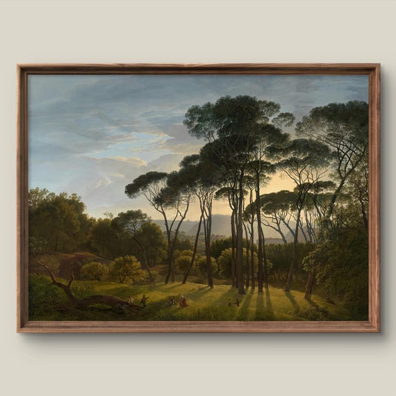 Vintage Summer Landscape Art Print Rustic Wall Decor Antique Painting Green Forest Instant