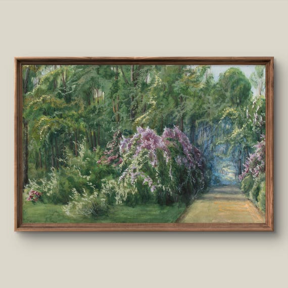 Vintage Watercolor Landscape Art Print Forest Wall Decor Antique Painting Summer Instant