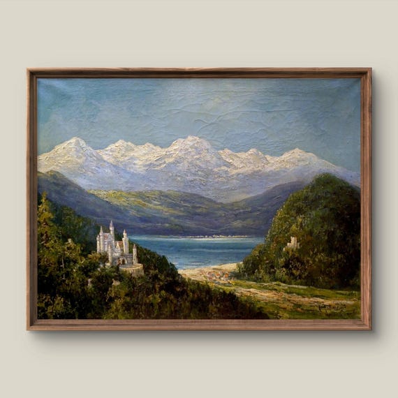 Vintage Mountain Landscape Art Print Rustic Wall Decor Antique Painting Summer Instant