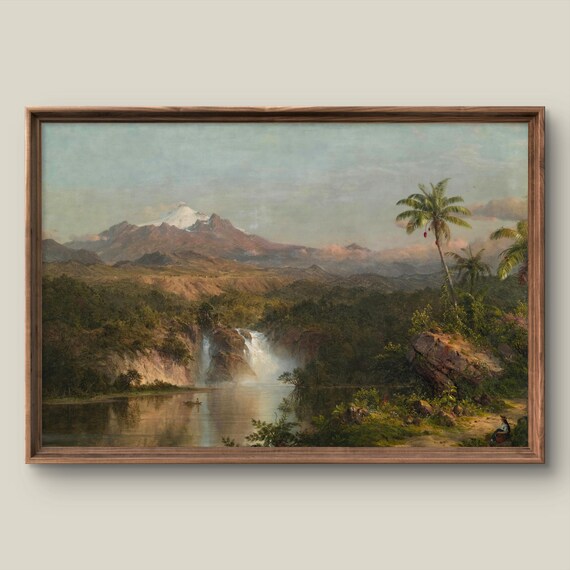 Vintage Mountain Landscape Art Print Summer Wall Decor Antique Painting Tropical Instant
