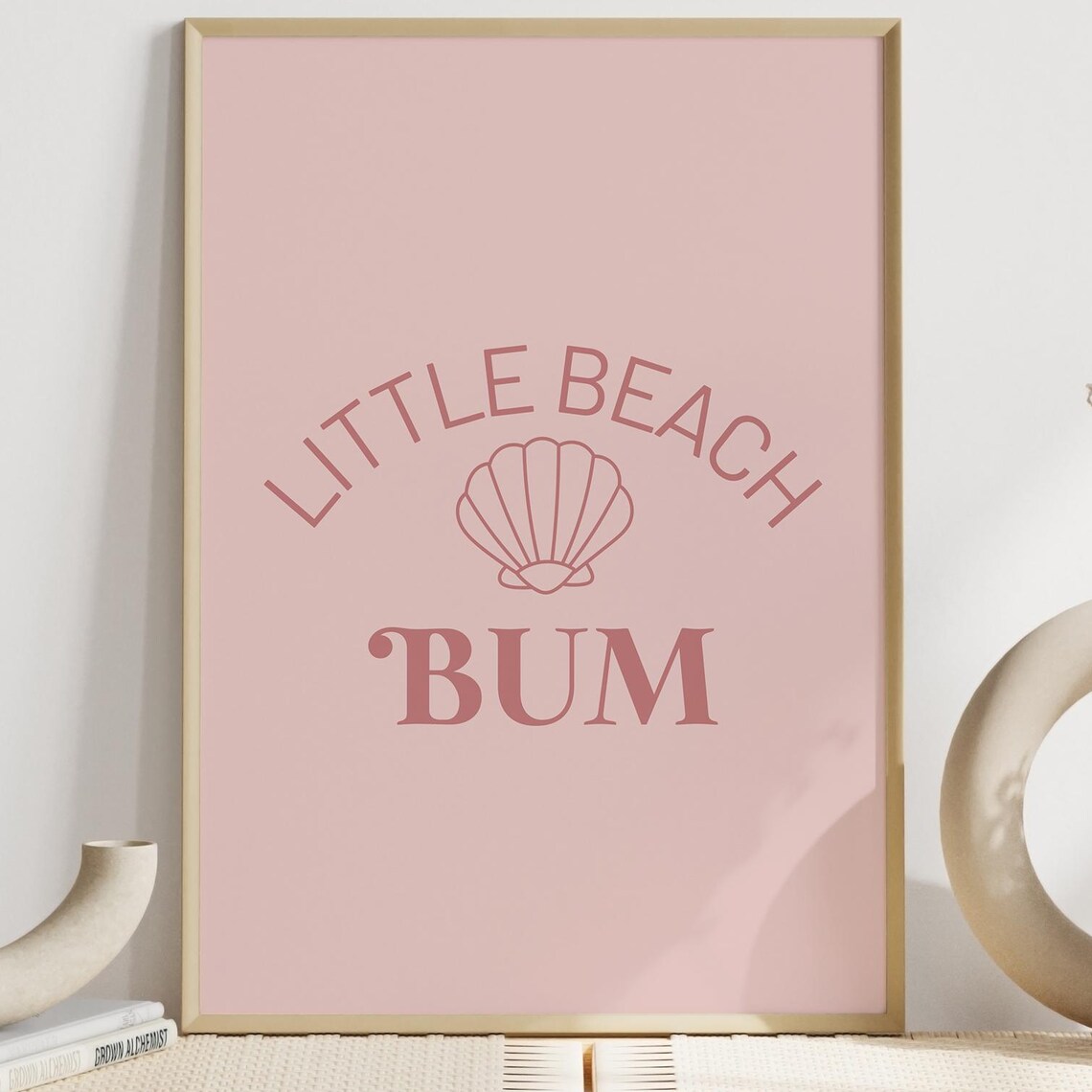 Little Beach Bum Pink Nursery Coastal Seashell Quote Wall Poster