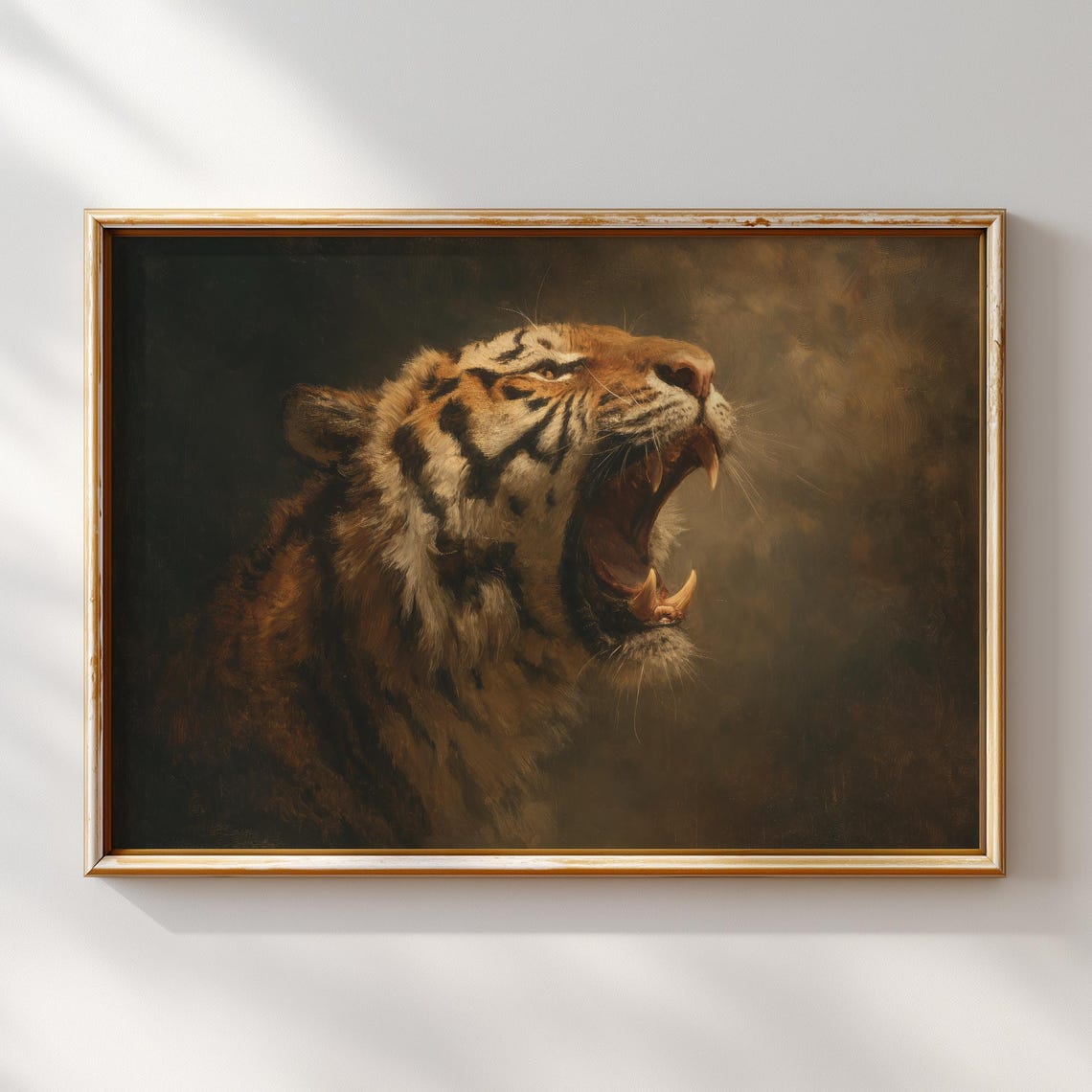 Roaring Tiger Fierce Big Cat Portrait Dark Jungle Wildlife Wall Art