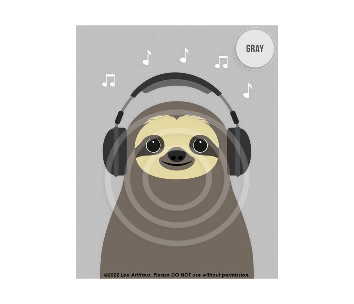39jp Headphones Art Print Sloth With Headphones Wall Art Music Lover Gift Headphones Drawing Boys Room Wall Art Funny Animal Art - Image 2