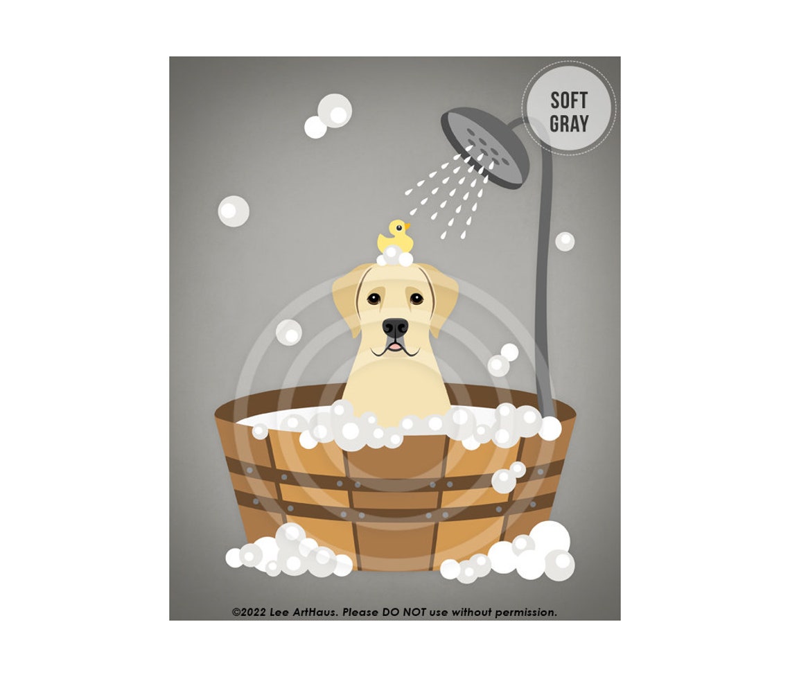 Yellow Labrador Retriever Wooden Tub Bubble Bath Dark Blue Poster - Image 3