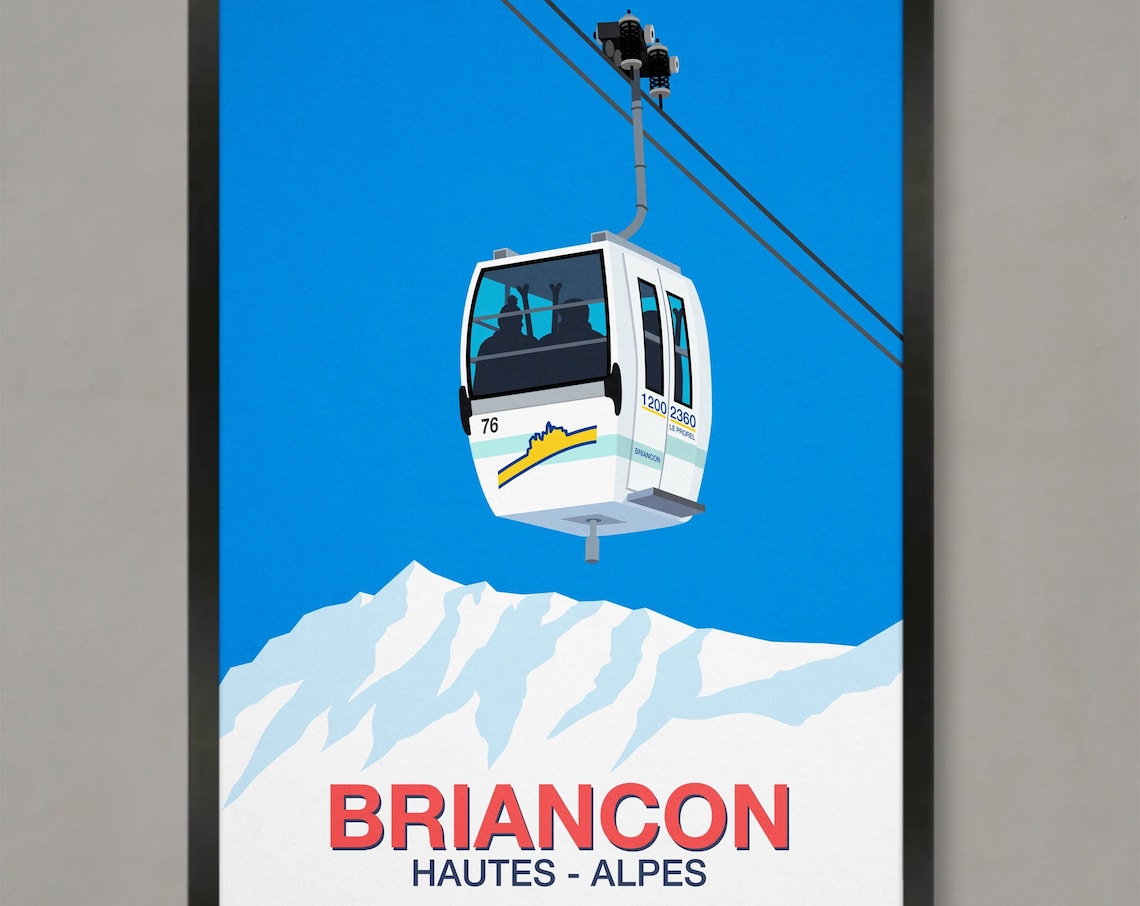 Briancon Ski Resort Travel Poster, Ski Print