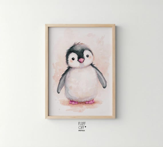 Baby Penguin Chick Watercolor Nursery Art Print