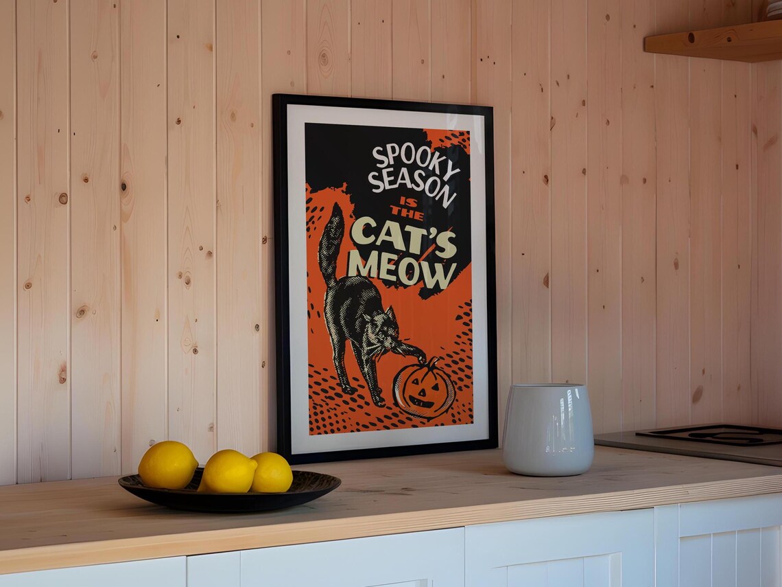 Retro Halloween Spooky Cat Poster, Kitchen Wall Art - Image 2