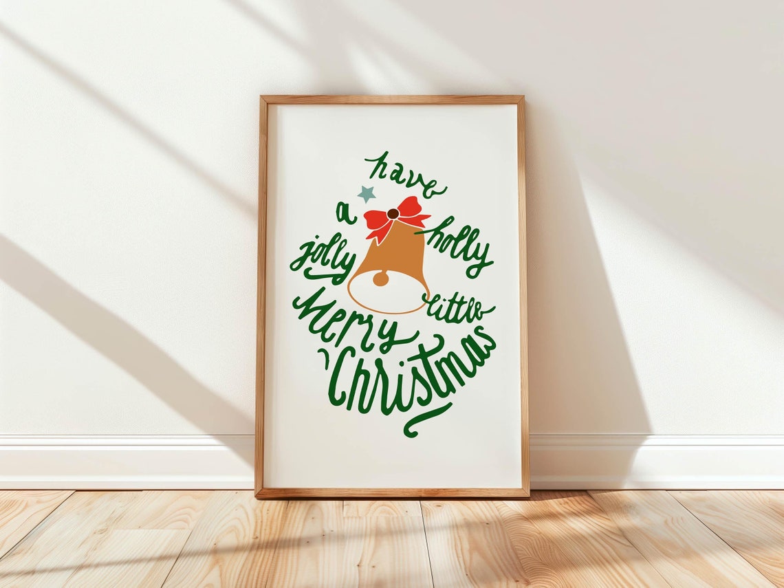 Hand Lettered Holly Jolly Little Merry Christmas Bell Wall Art