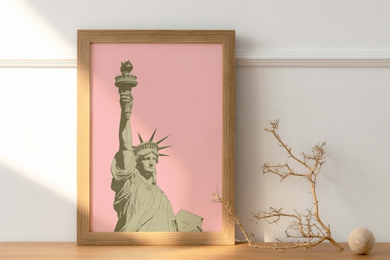 Statue of Liberty Pink Retro Illustration NYC Pop Wall Poster