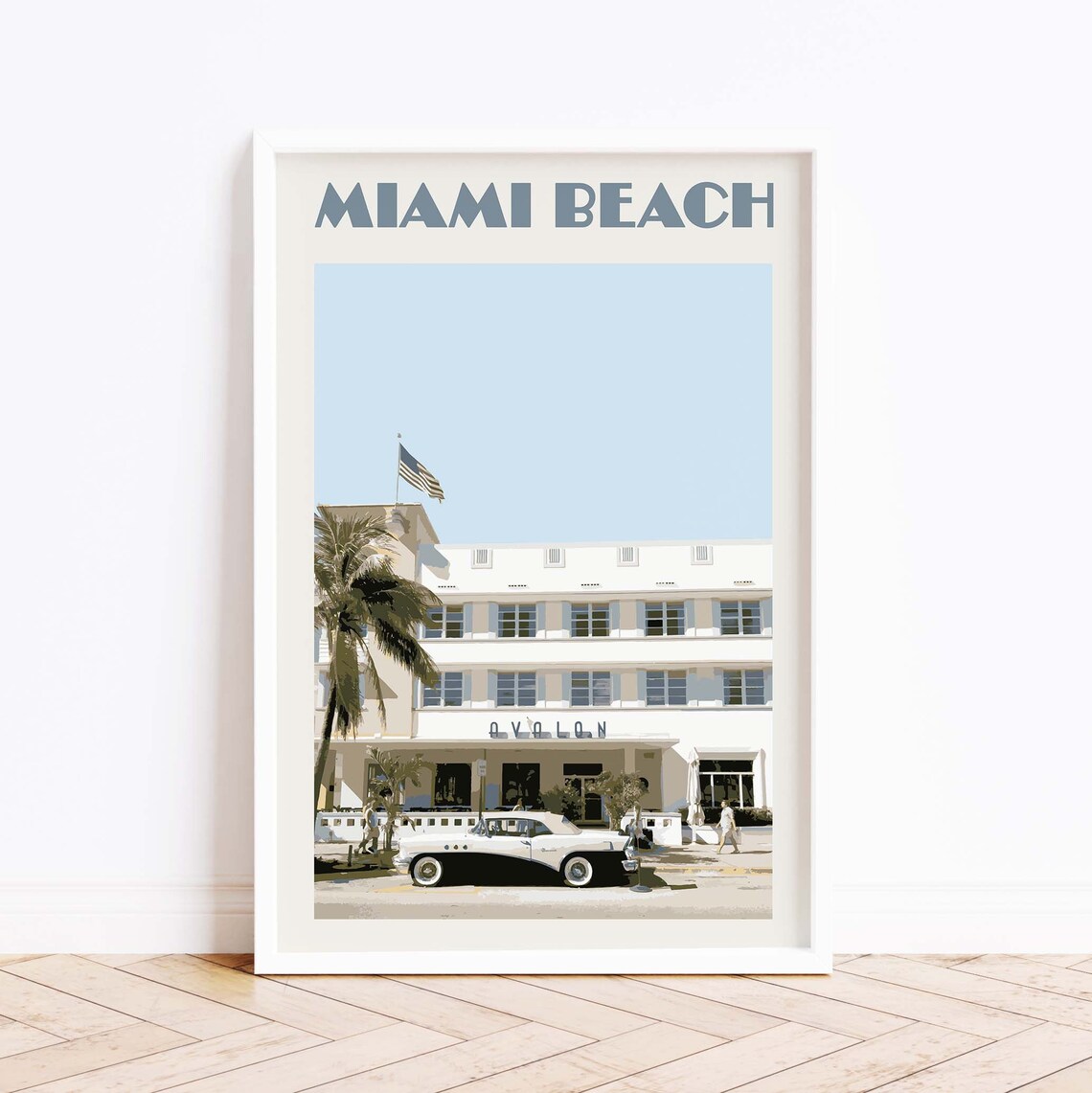 Miami Beach Art Deco Hotel Vintage Car Classic Travel Poster