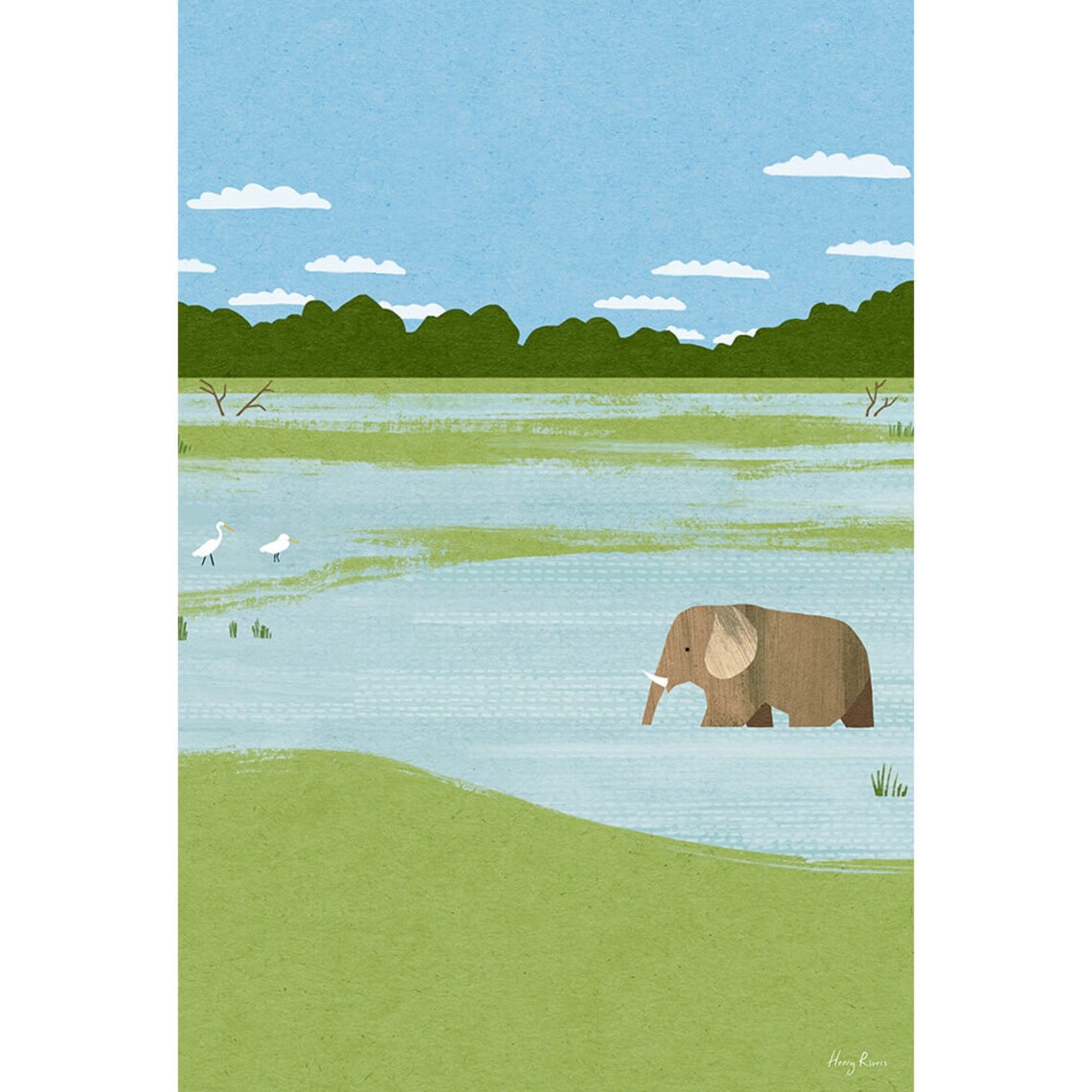 Elephants II by Henry Rivers Safari Art Print - Image 3