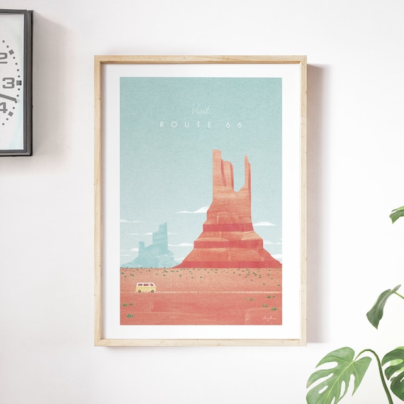 Route 66 Travel Poster, Minimalist Vintage Style
