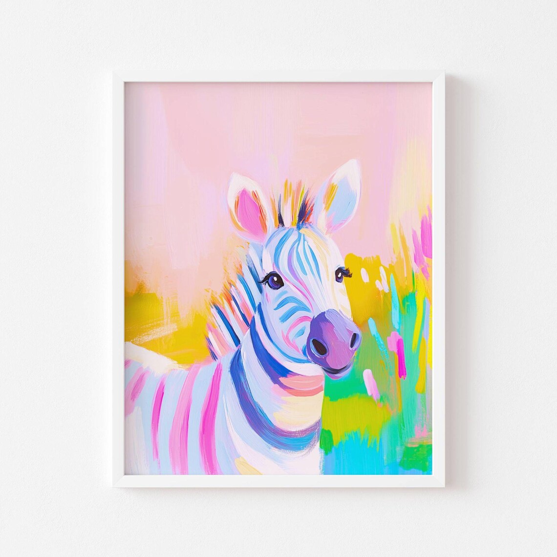 Colorful Zebra Portrait in Bright Pastel Savanna Style Poster