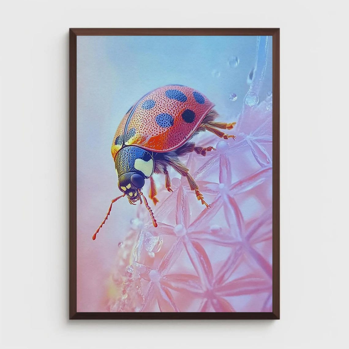 Detailed Ladybug Macro Photography on Pink Flower Blossom Poster