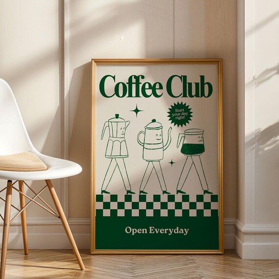 Modern Wall Art Retro Coffee Print Cafe Decor Funny Kitchen Gifts Cute