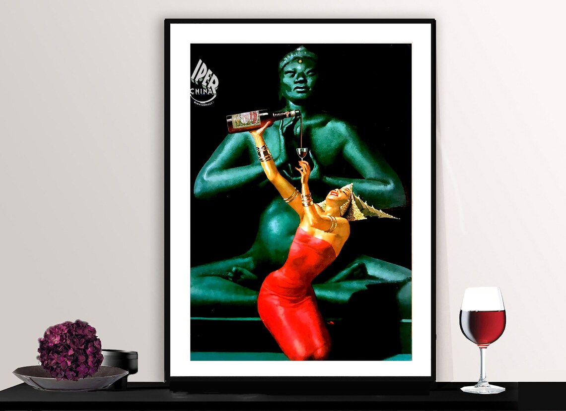 Iper China Italian Liqueur Vintage Ad Woman Buddha Advertising Poster