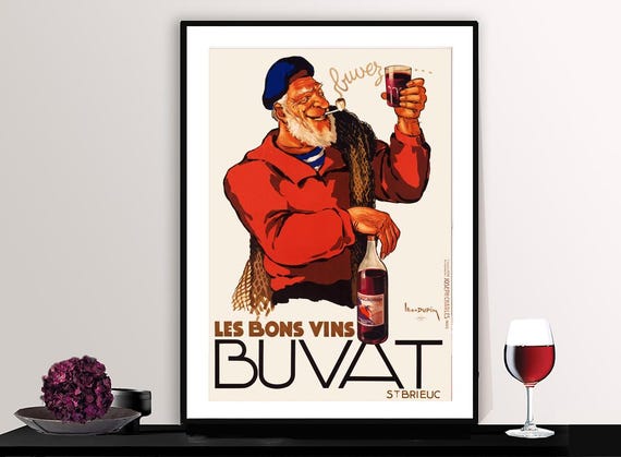 Le Bons Vins Buvat Vintage Fooddrink Poster Beverage Art Gift Idea Wall Decor