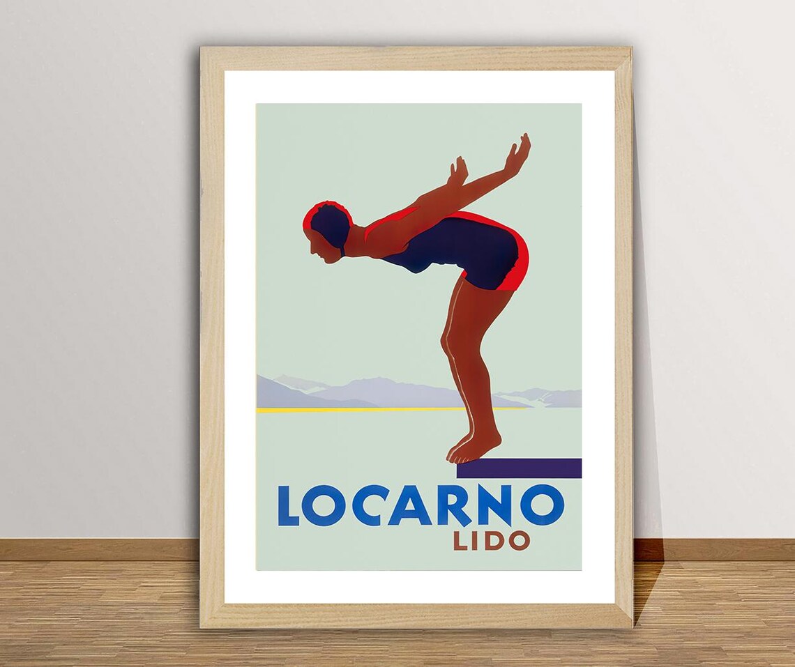 Locarno Lido Switzerland Vintage Travel Poster