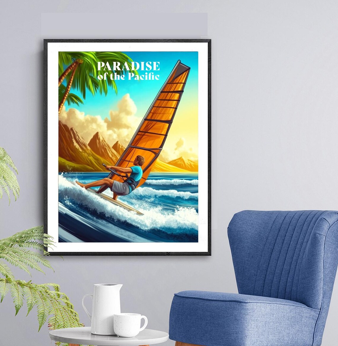 Paradise Of The Pacific Hawaii Travel Poster Windsurfing Man Gift Idea Wall Decor - Image 3