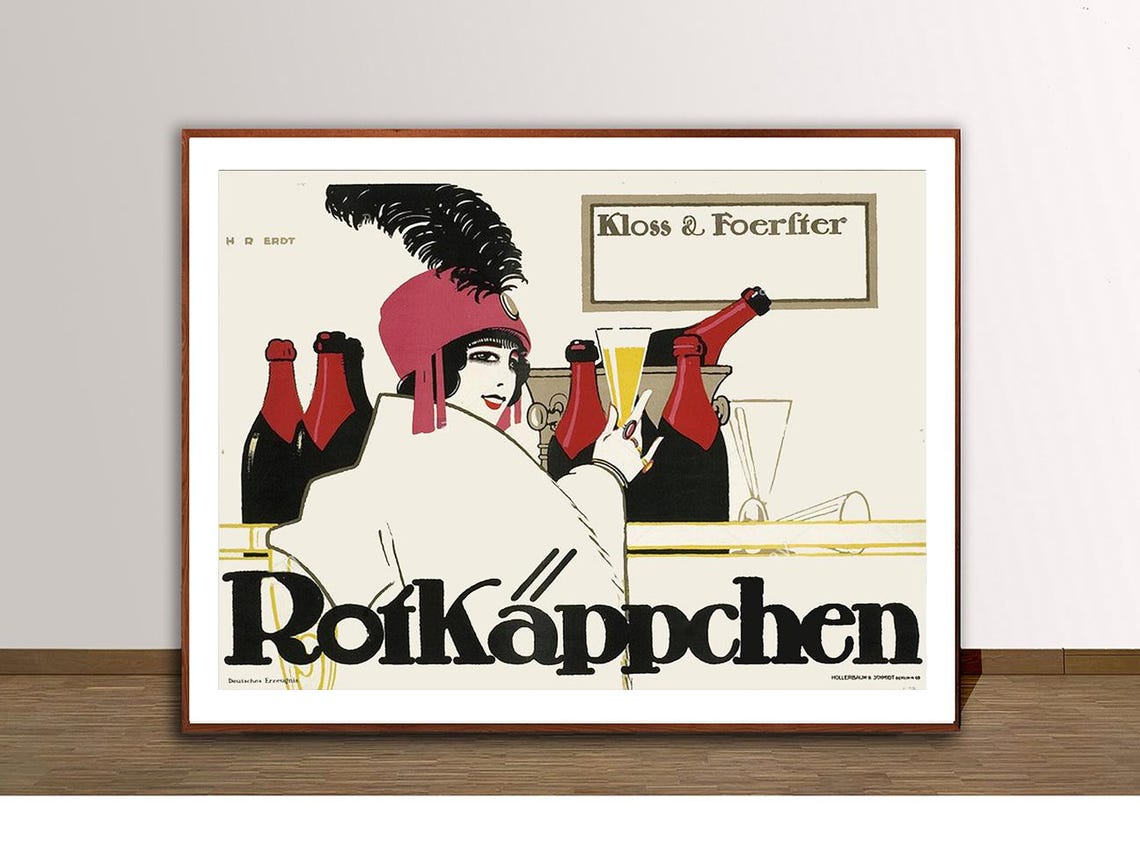 Rotkappchen Sparkling Wine Flapper Lady Art Deco Vintage Ad Poster