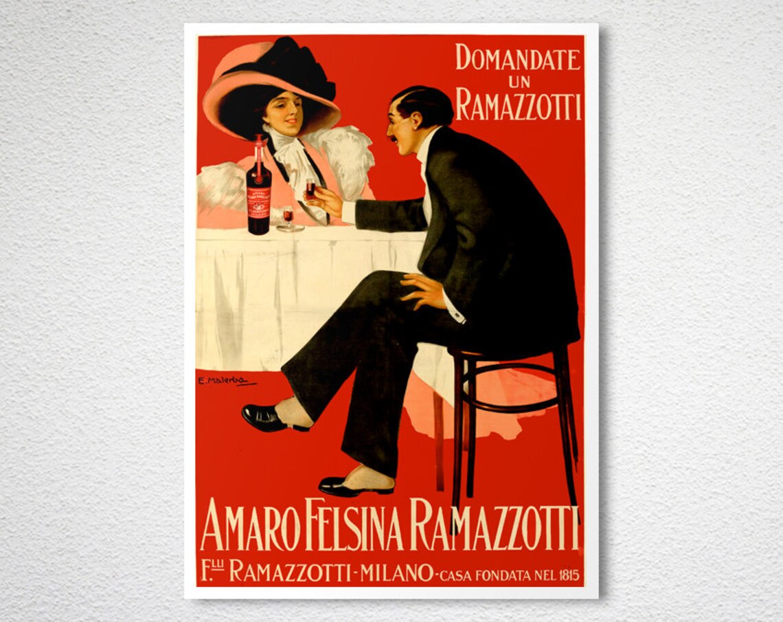 Amaro Felsina Ramazzotti Milan Cafe Couple Vintage Ad Poster - Image 2