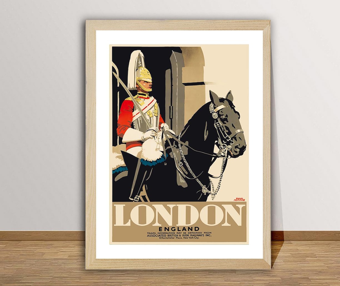 London England Mounted Horse Guard Uniform Vintage Travel Poster