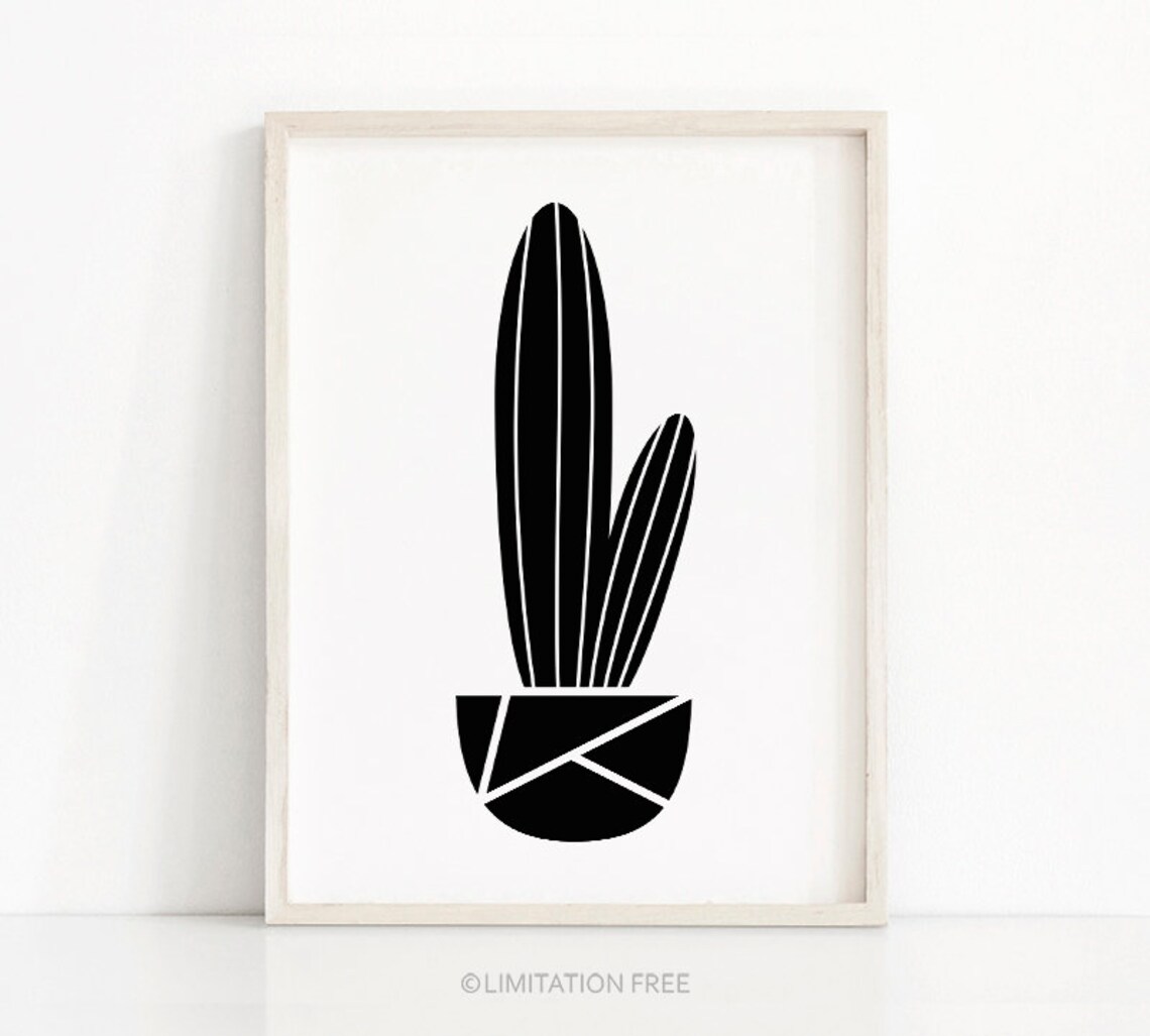 Cactus Black and White Modern Wall Art Poster