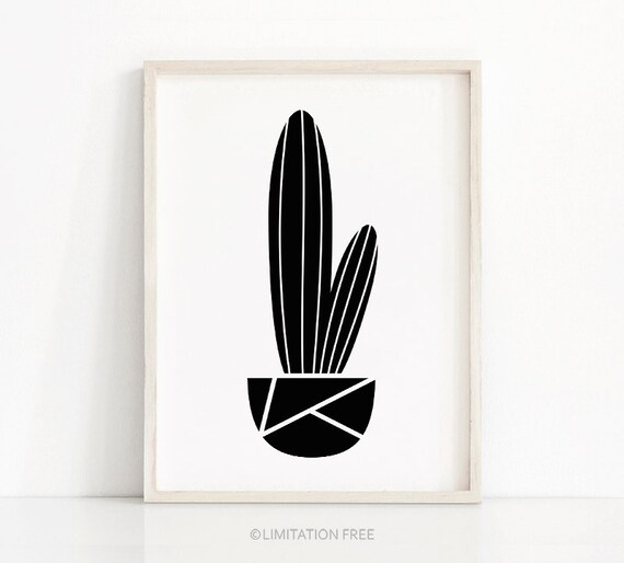 Cactus Black and White Modern Wall Art Poster