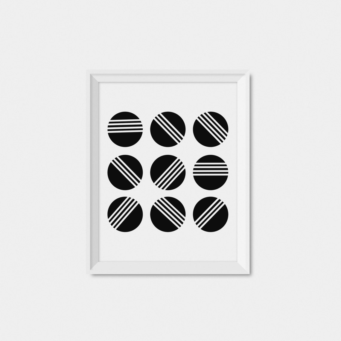 Black Striped Circles Grid Geometric Abstract Monochrome Wall Print - Image 2