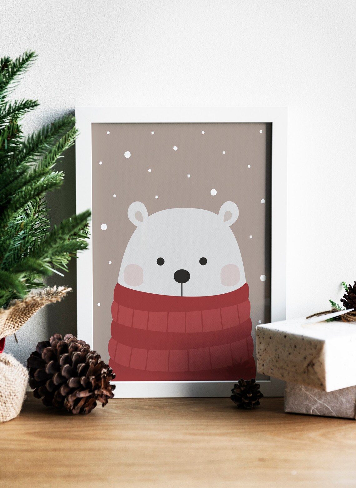 Polar Bear Christmas Decor Art Print, Winter Holiday - Image 3