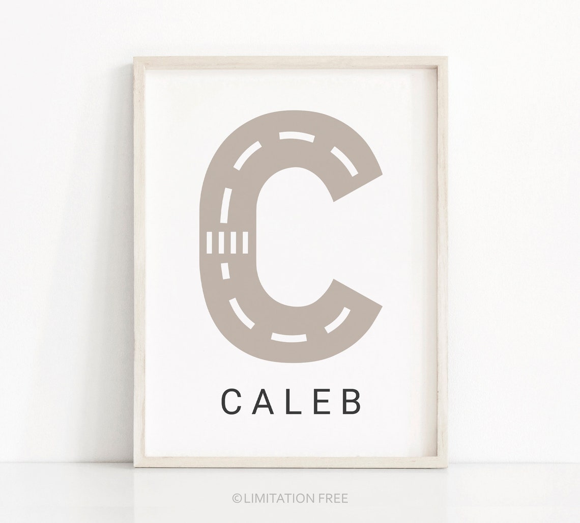 Caleb Name Letter C Race Track Nursery Print Boys Room Wall Art