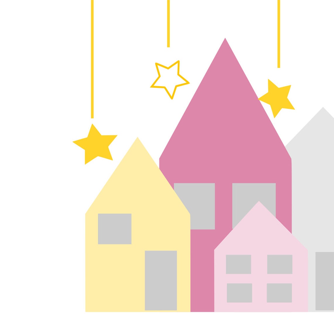 Nursery Art Moon And Stars Nursery Wall Art Baby Girl Nursery Wall Art Little Houses Nursery Printables Nursery Print Girls Room Print - Image 4