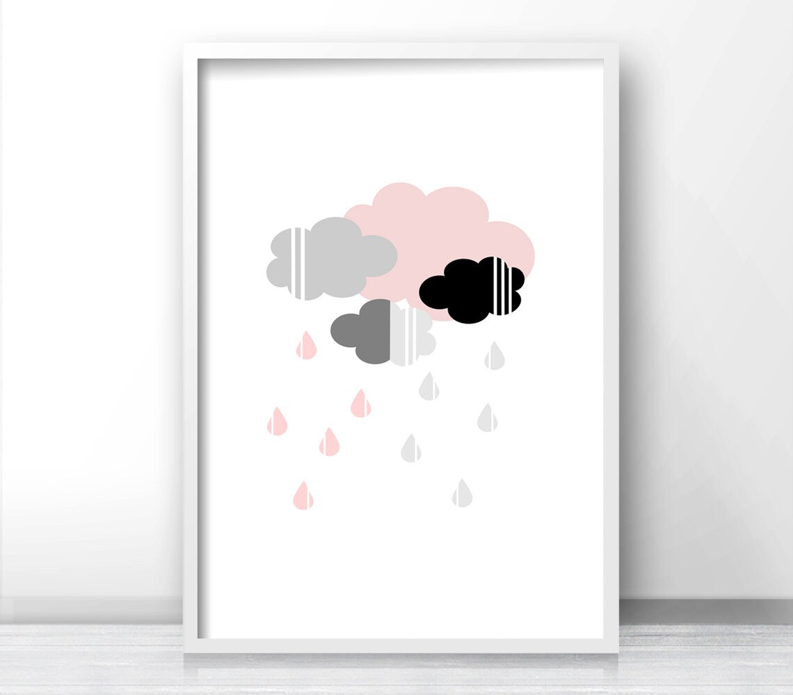 Cloud Nursery Art Print, Pink and Gray Nursery Decor - Image 3