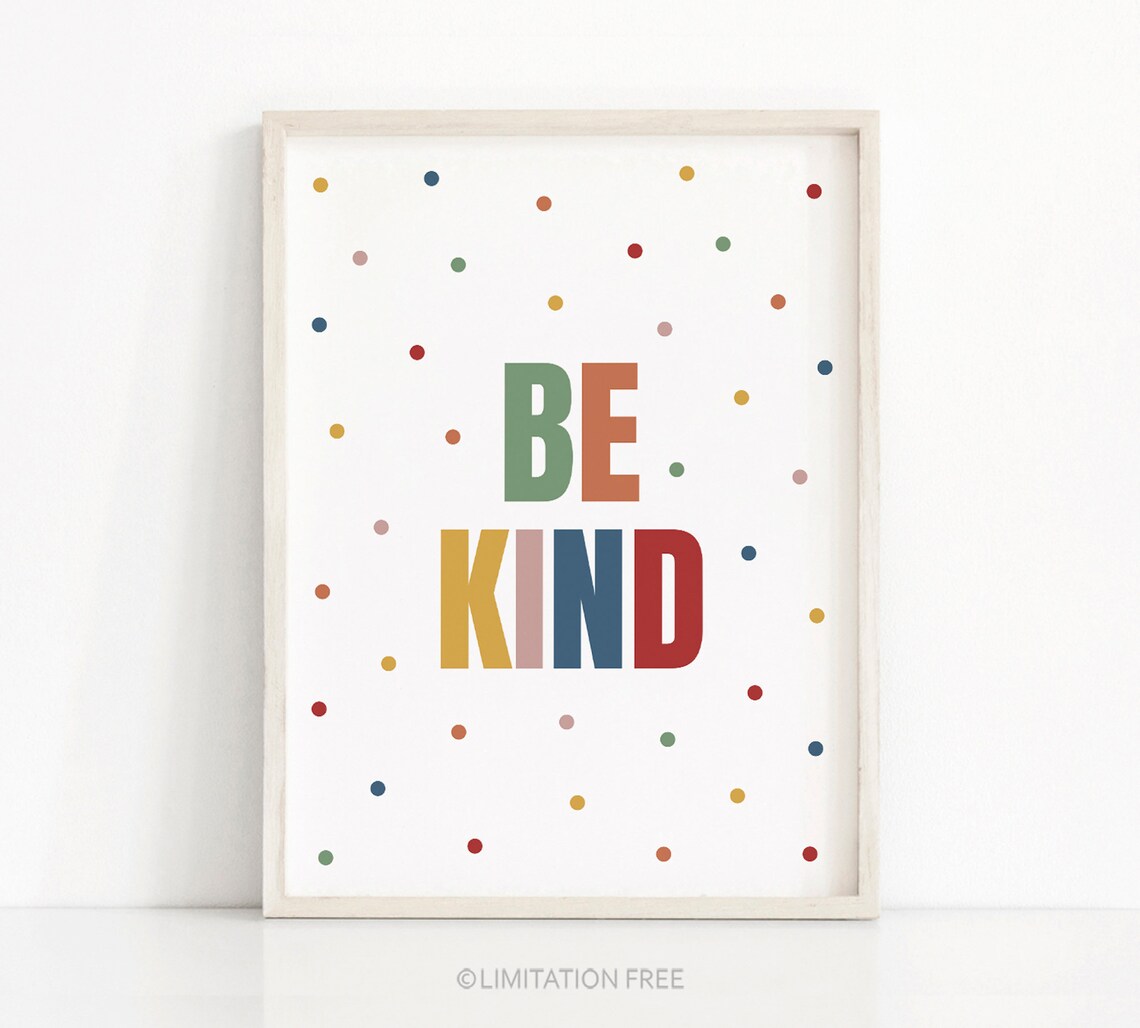 Be Kind Kids Art Print, Colourful Nursery Decor