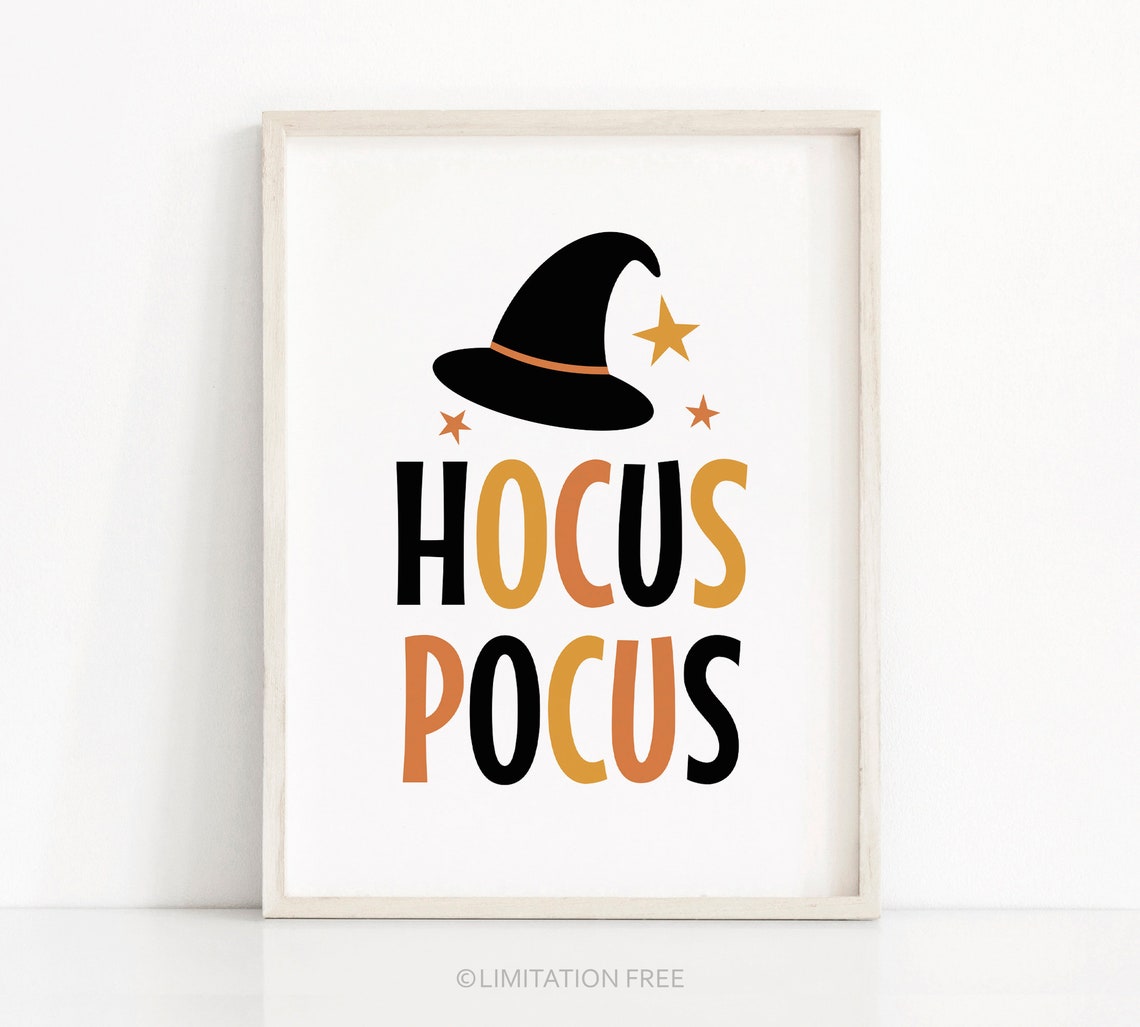 Cute Halloween Ghost Boo And Hocus Pocus Witch Hat Kids Wall Art - Image 2