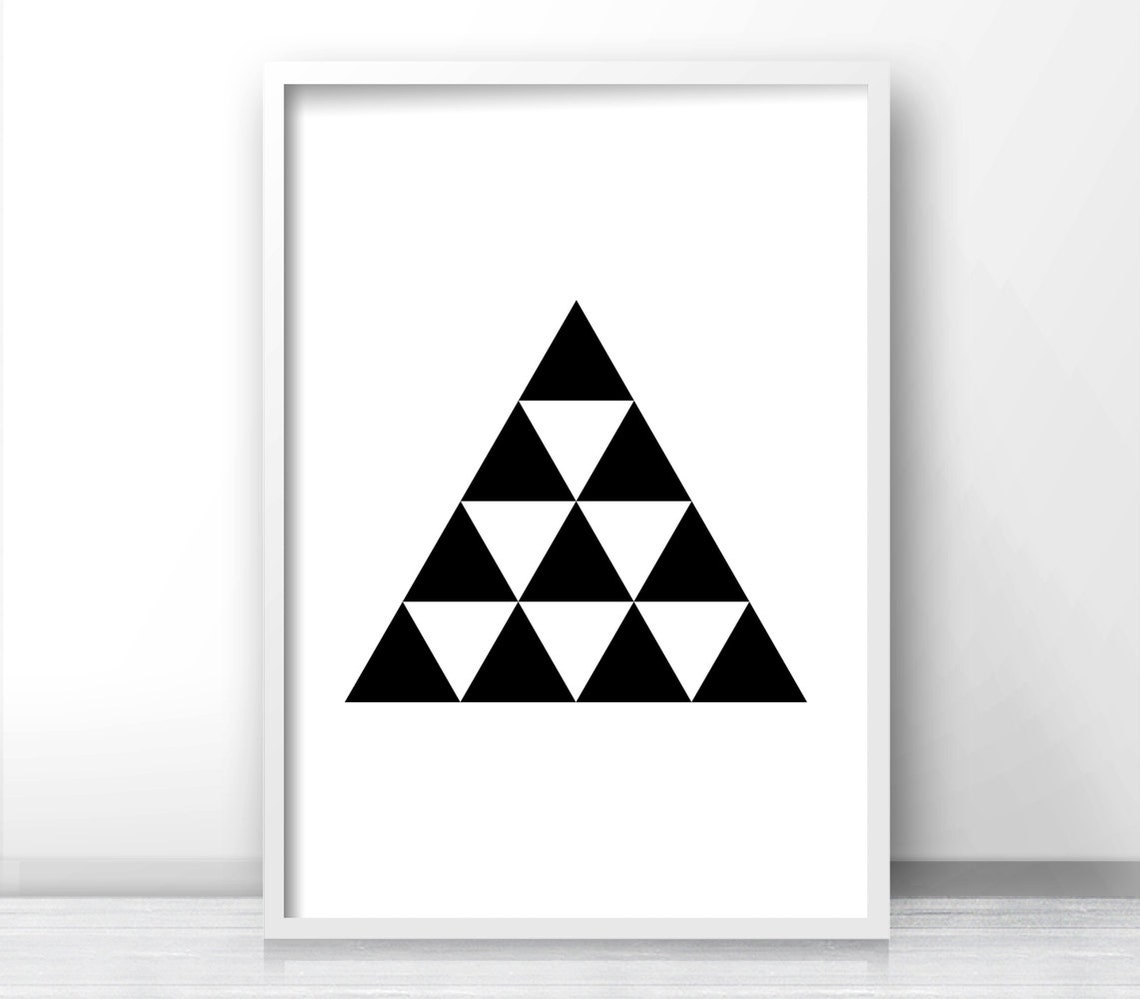 Black And White Triangle Mosaic Pyramid Pattern Geometric Art Poster - Image 4